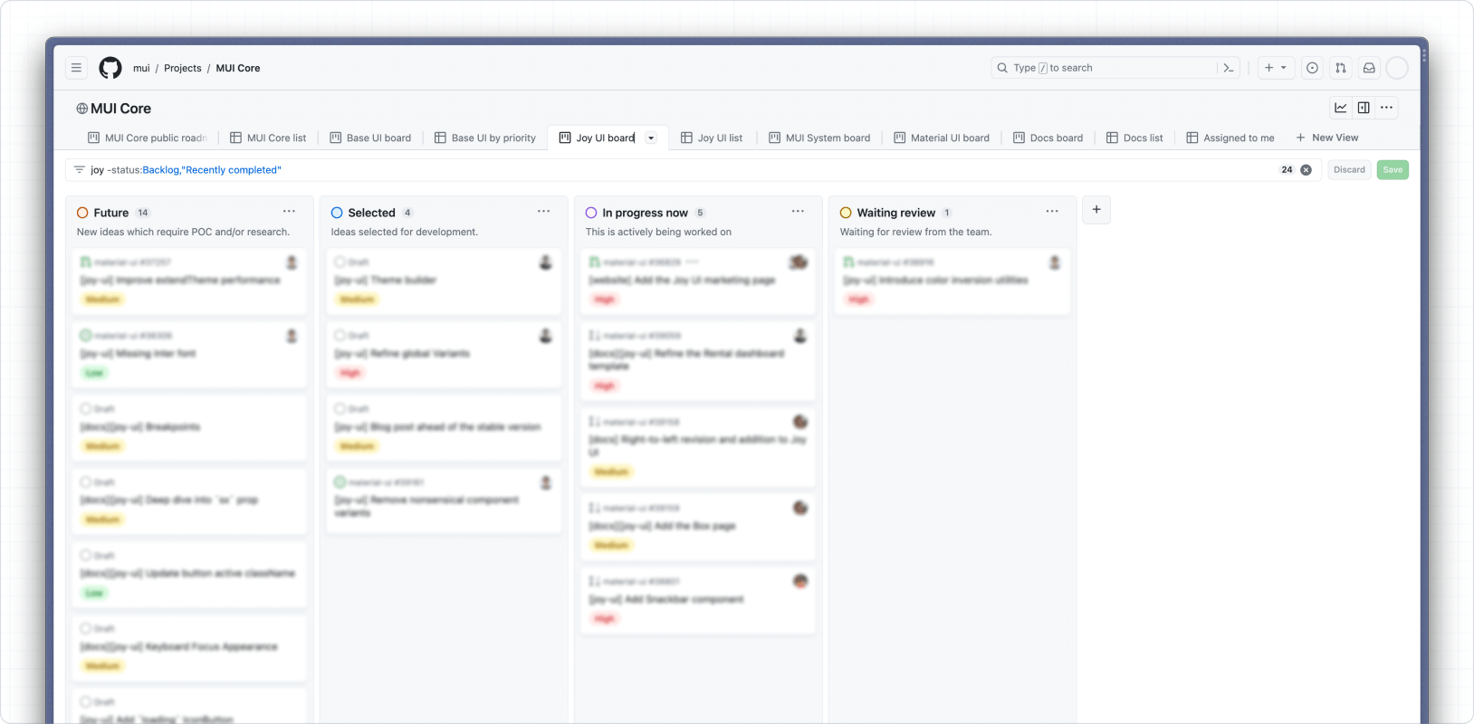 A screenshot of the MUI Core GitHub project.